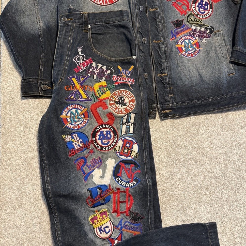 Negro League Baseball Museum NLBM NLBPA MLB Embroidered Denim Jacket Pants Set - Picture 2 of 16